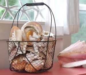 wire basket with shells