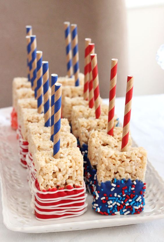 red white and blue rice krispie treats