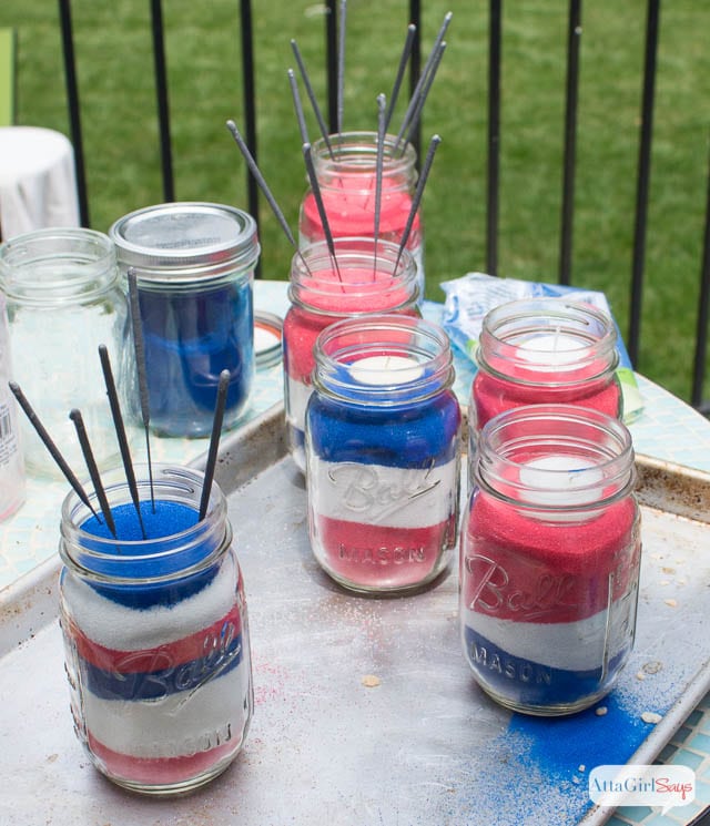 patriotic sand mason jars