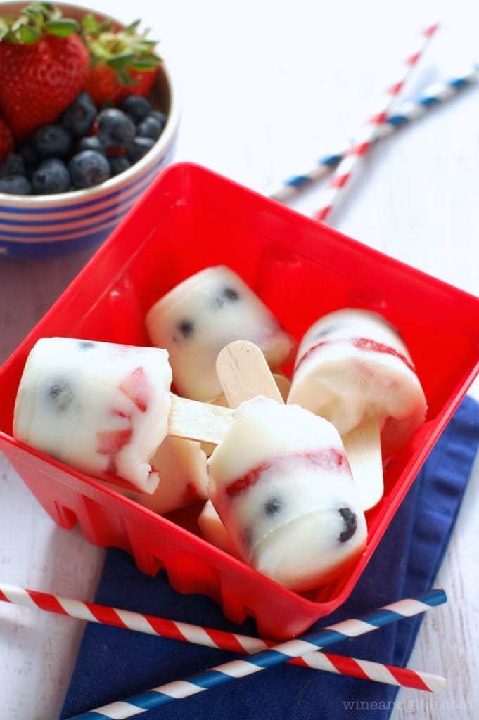 after school snacks - strawberry blueberry frozen yogurt pops