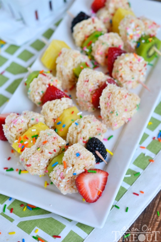 after school snacks - rice krispie treat fruit kabobs