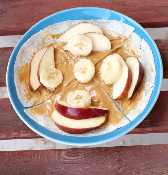 after school snacks - peanut butter and fruit pizza