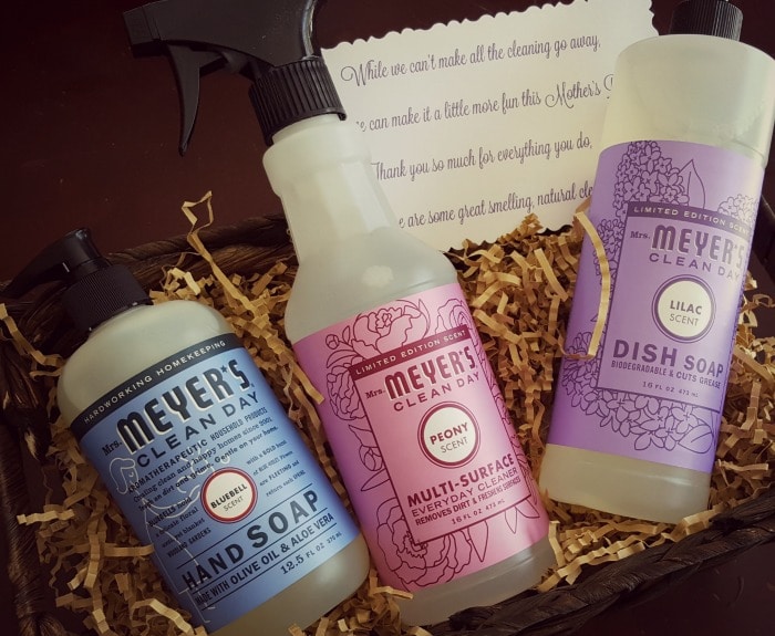 See how I created this beautiful Mrs. Meyer's Mother's Day gift basket full of natural, heavenly-scented products for free! Your mom will LOVE it!