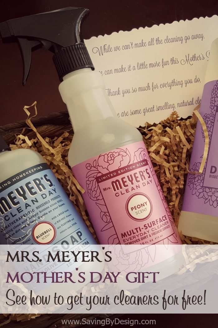 See how I created this beautiful Mrs. Meyer's Mother's Day gift basket full of natural, heavenly-scented products for free! Your mom will LOVE it!