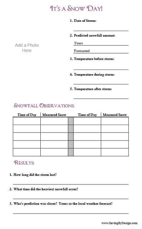 Use this free printable to create a "Snow Journal" to track the snowfall during storms over the years. The kids will love this educational snow day fun!