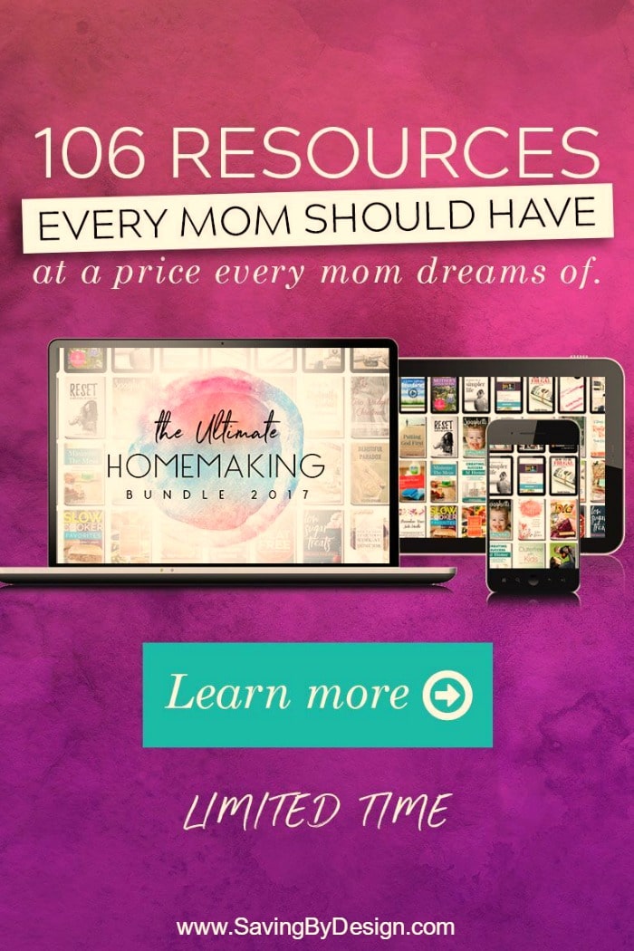 The Ultimate Homemaking Bundle covers everything you need to make taking care of your home and family easier…quick and easy recipes, cleaning tips, parenting tips, marriage advice, and so much more! | Saving by Design