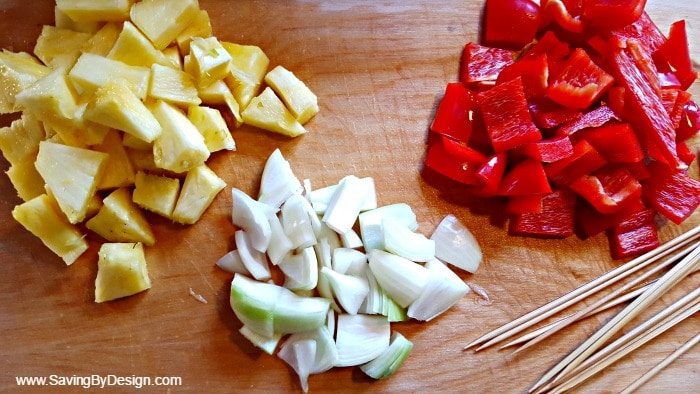 pineapple, pepper, and onion chunks