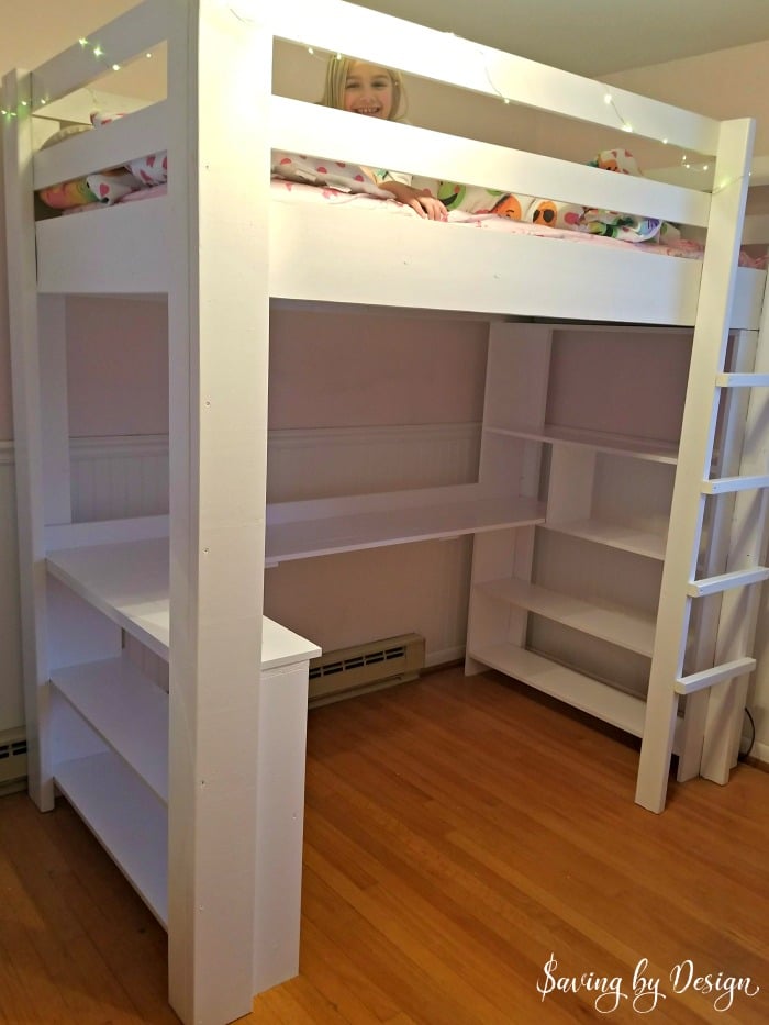 loft bed with desk and shelves